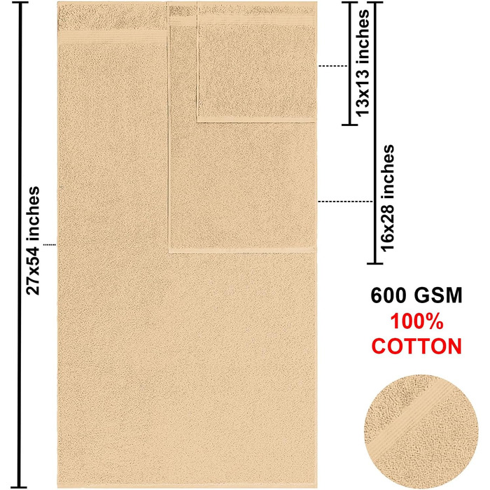 Набір махрових рушників American Bath Towels з 100% бавовни, 6 предметів (2 банні, 2 для рук, 2 маленькі), бежевий, XL
