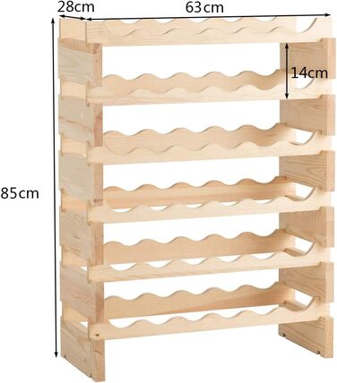 COSTWAY Wooden Wine Rack, Stackable, Bottle Rack for 36 Bottles, Wine Stand with 6 Levels, Wooden Shelf, Bottle Holder for Kitchen, Dining Room, Bar, Cellar, 63 x 28 x 85 cm