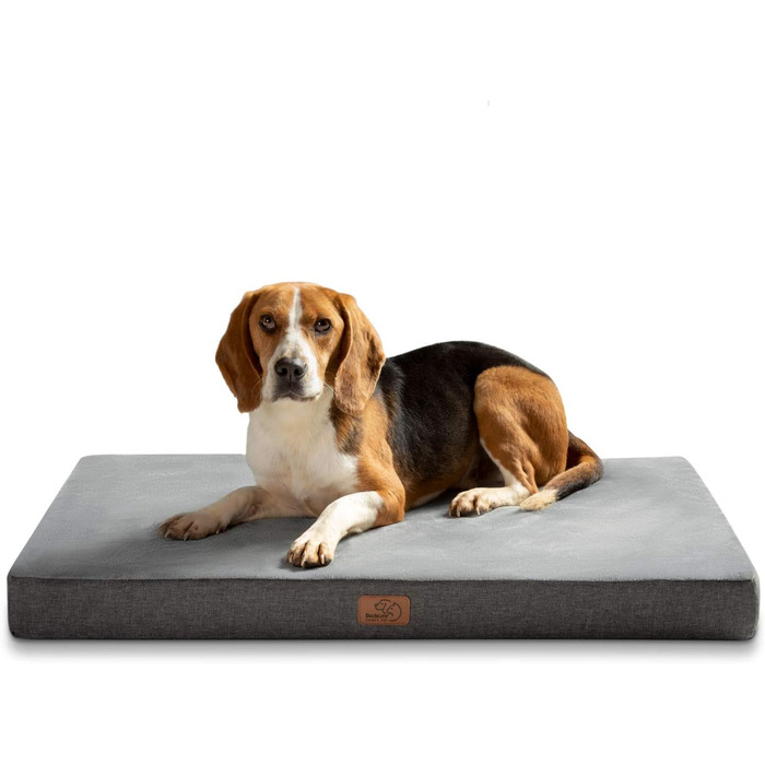 BEDSURE Orthopedic Dog Bed - Large Dogs - 89x56x8cm Washable Dog Bed with 2 in 1 Memory Foam, Cozy Dog Mat/Dog Mattress, Dark Grey