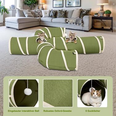 Cat Tunnel Toy, Collapsible Cat Tunnel for Indoor Cats, Interactive Peek-a-Boo Hole, Pet Tunnel with Cat Wand Toy (Cactus Shape, XXL (30cm*150cm))