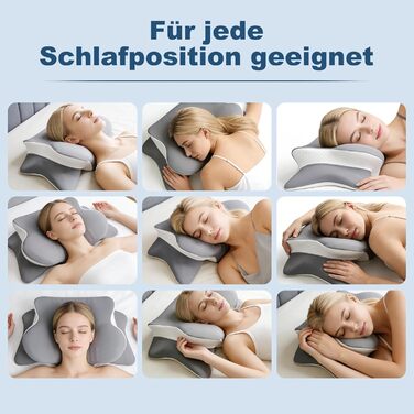 Подушка для шиї та голови з 3D-підтримкою шиї, CertiPUR-US та OEKO-TEX сертифікацією, для тих, хто спить на боці, спині та животі. Дихаюча, знімний та пральний чохол.