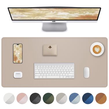 Підкладка на стіл для миші та ноутбука зі шкіри, бежева 90x43 см - захист столу для офісу та дому
