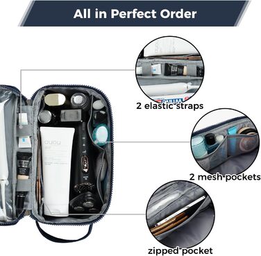 Чоловіча дорожня косметичка ECOHUB, водонепроникна, з відділенням для мокрого та сухого, двома блискавками, темно-синя, L