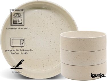 Igunga Stoneware Dinnerware Set - 12 Piece Set for 4 | Reactive Glaze Beige Tableware - Handcrafted Premium Quality