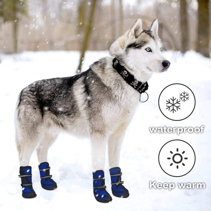 Dociote Dog Boots Paw Protection with Anti-Slip Sole, Reflective Strap, Waterproof Velcro Closure Snow Boots for Medium to Large Dogs 4 Pieces Blue XL XL (4 Pack) Blue