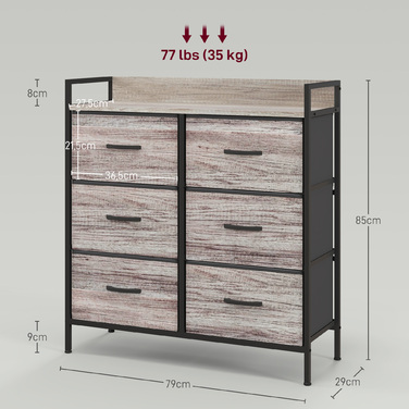 HOMCOM 6-Drawer Fabric Storage Chest of Drawers, Storage Cabinet, Dresser-Style Unit with Wood-Look Finish, Handles, Steel Frame, Industrial Design Sideboard for Living Room - Grey | Aosom