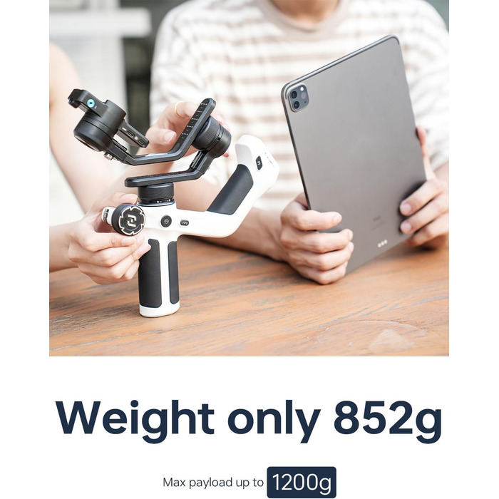 Feiyu SCORP Mini 2 Kit - Стабілізатор для бездзеркальних камер/Action-камер/iPhone/Samsung, Ручний 3-осьовий гiмбал з сумкою, світлом для селфі та подовжувачем. Чорний та білий кольори
