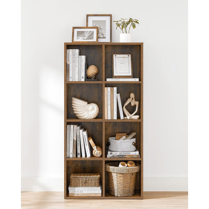 VASAGLE Bookshelf, Bookcase, with 8 Compartments, Office Shelving Unit, Cube Shelving Unit, Freestanding Shelving Unit, for Living Room, Bedroom, Office, Children's Room, Vintage Brown LBC024T01