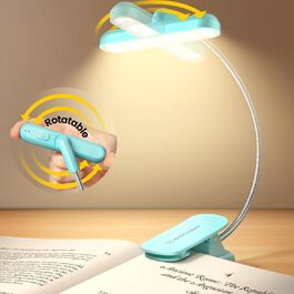 LED лампа для читання Glocusent з кріпленням на книгу, 22 світлодіоди, таймер, регулювання яскравості та кольору, акумулятор 1000 mAh (до 100 годин), для книголюбів, блакитна