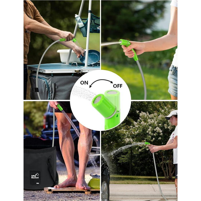 LIBERRWAY Camping Shower with Pump, Camping Shower Set with Rechargeable Battery, 2m Shower Hose Outdoor Shower for Garden Beach Camping Travel Car Washing, Mobile Shower Black (Green with Jet Head)