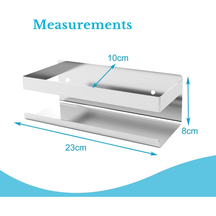 INTIRILIFE Self-Adhesive Shower Shelf in Silver - 23 x 10.5 x 8 cm - Shower Shelf No Drilling, Shampoo Holder Shower Basket Wall Mounting Bathroom Accessories Basket - Rustproof, Stainless Steel Shelf for Bathroom and Kitchen