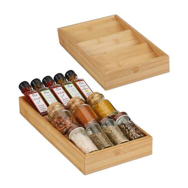 Relaxdays 2-Piece Bamboo Spice Rack for Drawer