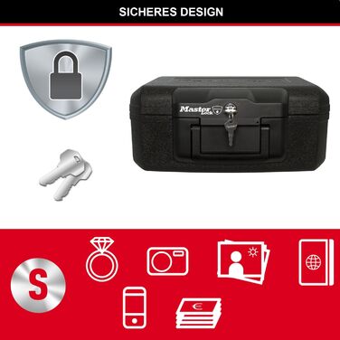 Master Lock Fireproof and Waterproof Safe with Key - Triple Protection: Flight, Fire & Flood, 5L, 15.5 x 36.2 x 28.4 cm