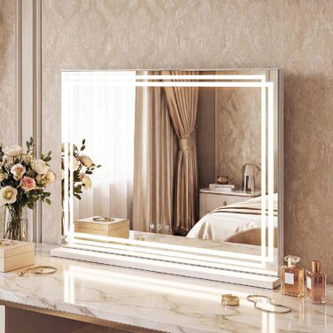 Дзеркало для макіяжу COSTWAY з підсвіткою, 3 режими світла, 5-кратне збільшення, сенсорне керування, поворотне на 360°, Голлівудське дзеркало (80 x 14 x 62 см)