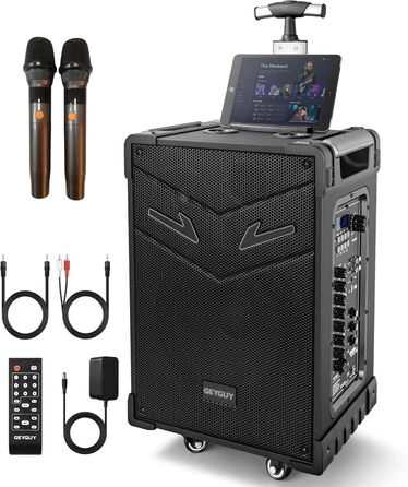 Портативна караоке система GTSK10-3 з Bluetooth, 2 мікрофонами та 10” сабвуфером для дому та вечірок