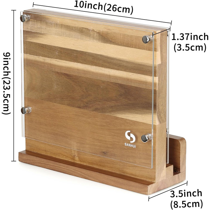 SANHUI Natural Acacia Wood Knife Block, Elegant and Practical Double-Sided Magnetic Knife Holder, Convenient and Durable, Perfect for Kitchen Knife Display
