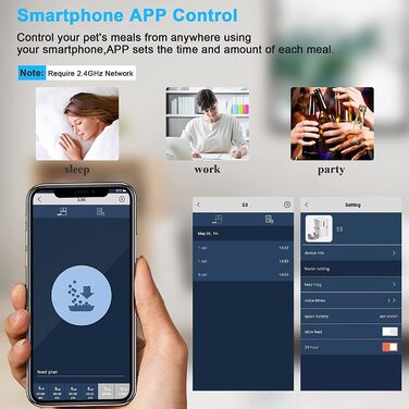 WellToBe Автоматичний годівниця для котів та собак з Wi-Fi, таймер, запис голосу, керування через додаток, до 6 прийомів їжі на день (Чорний)