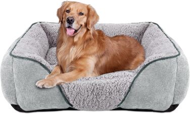 JOEJOY Dog Bed - Medium to Large Dogs, Dog Basket, Washable - Fluffy Dog Bed, Non-Slip Dog Beds, Plush Dog Basket for Dogs and Cats (L76×61×23 cm) (L 89 x W 63 x H 23 cm, Light Grey)