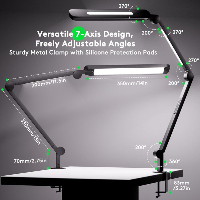 LED лампа EYOCEAN для робочого столу з регульованою яскравістю та двома джерелами світла, архітектурна лампа, 15W, захист очей