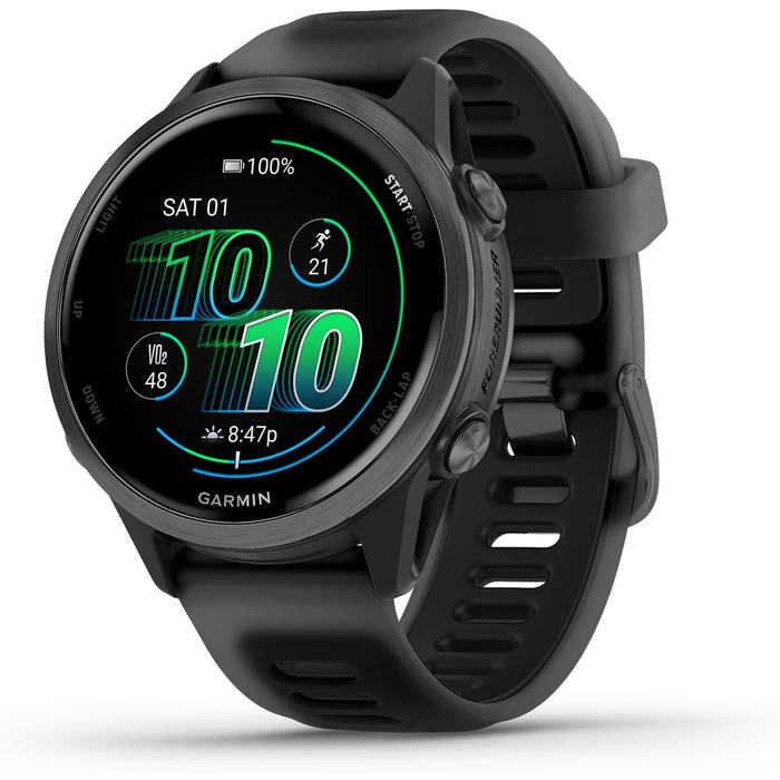Garmin Forerunner 570: GPS-годинник для бігу та триатлону з AMOLED-дисплеєм, 47 мм, сірий, з чорним ремінком