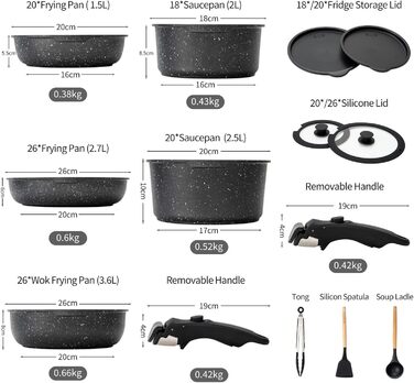 Набір посуду BOREINE 14 предметів з антипригарним гранітним покриттям (індукція, склокераміка, газ, духовка) коричневий