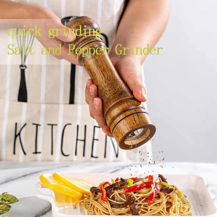 Двокомпозитна млинка для солі та перцю з дерева з підставкою, набір великих подрібнювачів спецій з регульованим керамічним механізмом для солі та перцю (21 см)