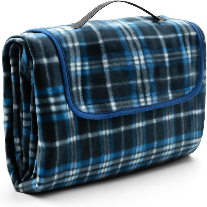 Плед для пікніка BigDean 200x200 см водонепроникний, клітинка, темно-синій – великий плед для пляжу, саду, парку
