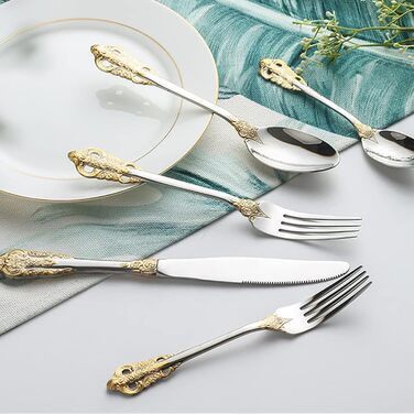 Набір столових приборів Prächtiges Barock 20 предметів з нержавіючої сталі 18/10 (золото-срібло) в подарунковій коробці - виделки, ложки, ножі