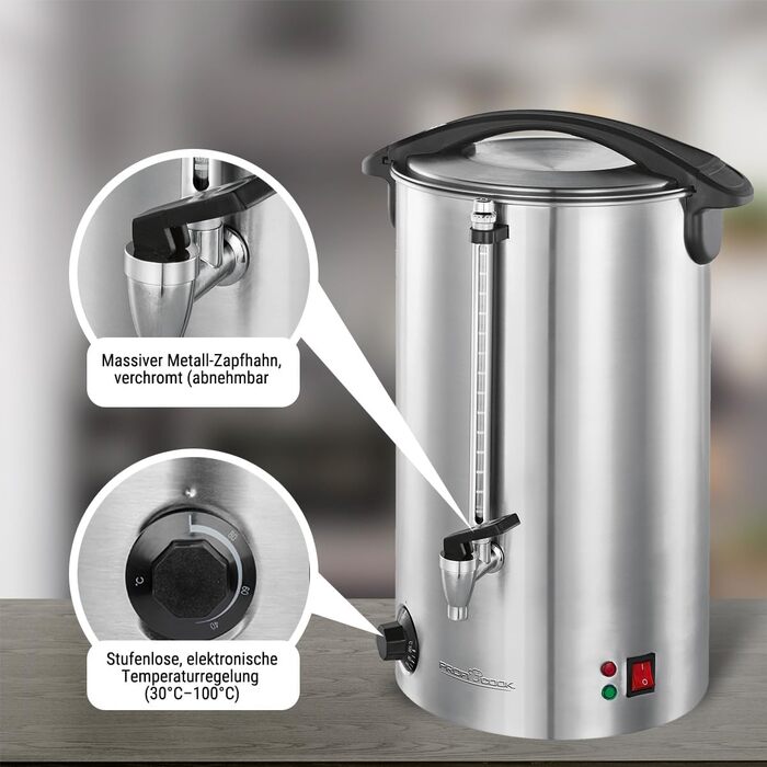 ProfiCook® Hot Beverage Machine with 7L Tank Capacity | Mulled Wine Heater with High-Quality Stainless Steel Housing | for Heating and Keeping Warm | Punch Heater for Mulled Wine, Tea & Coffee | PC-HGA 1196 (Stainless Steel 11l)