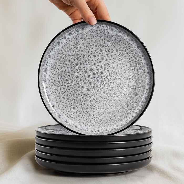 Набір посуду Twinzee Steingut 24 елементи для 6 осіб: тарілки та миски - серія Riviera (Perla, глибокі тарілки (x6))