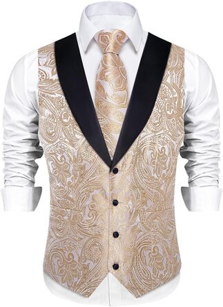 Костюм чоловічий DiBanGu 7-частинний: жакардовий піджак, краватка, жилет, сорочка з коміром, для весілля, свят, урочистих подій. Кольори: золото, чорний, шампань, срібло (XL)