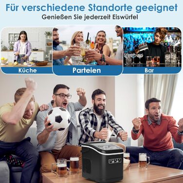 Машина для приготування льоду, 12 кг/24 год, чорна. Виробляє 9 кубиків за 6 хвилин, 2 розміри кубиків, самоочищення, з лопаткою та кошиком. Підходить для дому, офісу, бару, вечірки.