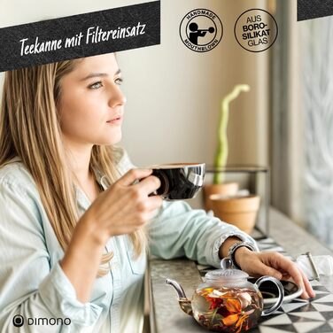 Скляний чайник Dimono з фільтром для заварювання чаю, об'єм 1500 мл (600 мл), ручна робота