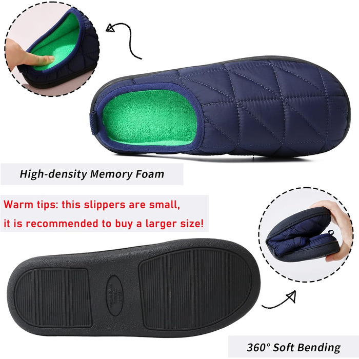 Тапочки зимові для жінок та чоловіків, теплі, з м'якої плюшевої тканини, зручні, з піною Memory, антиковзкі, двоколірні, для дому та вулиці (36/37 EU, темно-синій)