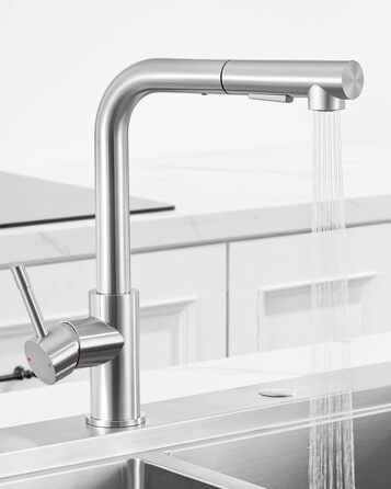 Змішувач кухонний Sofetiy висувний з душем, нержавіюча сталь, 360° поворот, одноlever, 2 режими струменя