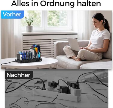 Зарядний пристрій Alxum 60W USB, 10 портів, 5V/2.4A, для телефону, планшета, Kindle - чорний