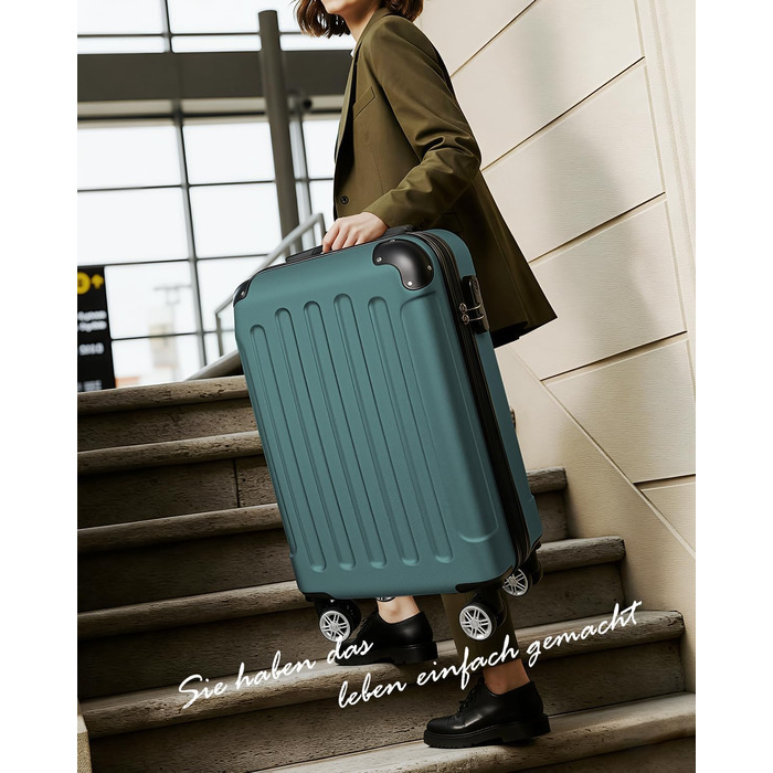 Набір валіз Boleedy 3шт (55/66/76 см), Trolley, жорсткий корпус, 360° обертання, тихі колеса, телескопічна ручка, темно-зелений