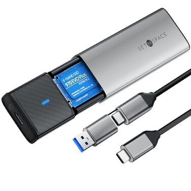 Зовнішній корпус для M.2 SSD SETMSPACE NVMe та SATA, алюмінієвий адаптер USB для M-Key та B&M-Key, безінструментальна збірка, сірий
