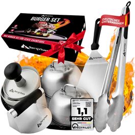 Набір для приготування Smash Burger від BERGVIBES (6 предметів) з нержавіючої сталі: прес, ложки, прес для планки, лопатка, щипці, спресер