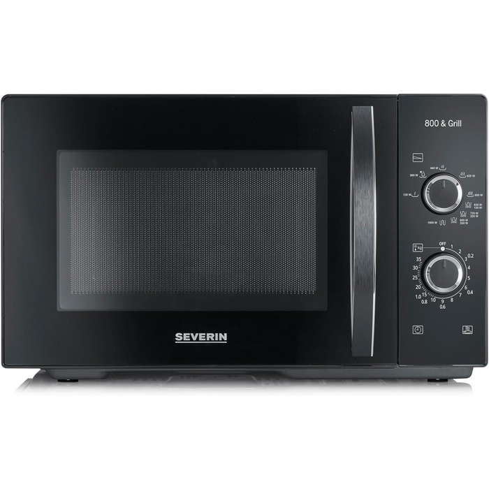 Мікрохвильова піч Severin 2-в-1 з грилем, 20 л, чорна, MW 7762. Плоский скляний стіл, 2 рівні, велика площа, для прямокутного посуду, легке очищення