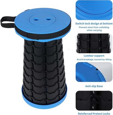 Складаний стілець для кемпінгу з регулюванням висоти, 6-45 см, вантажопідйомність 181 кг, портативний з ременем для перенесення (Блакитний - 1 шт.)