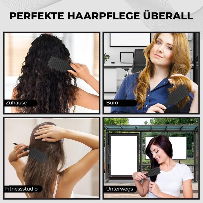 Щітка для волосся Lockenbürste Premium - для кучерявого волосся, біо-щітка з щетиною дикого кабана, оригінальна 3-в-1 для створення локонів (чорна)