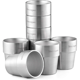 Hivexagon 300ml Set of 8 Double-Walled Stainless Steel Cups - Ideal for Cold Drinks - Dishwasher Safe HG298