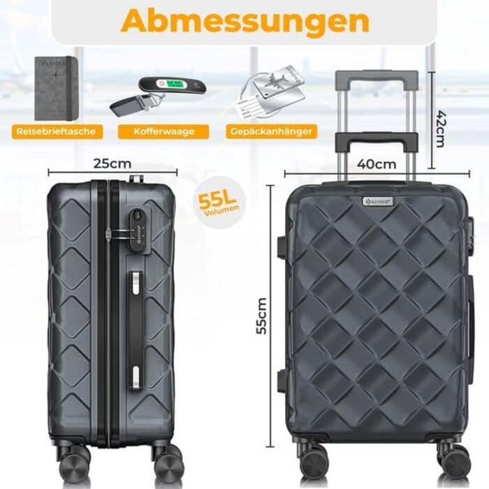 Чемодан KESSER® 120L з ABS-пластику з кодовим замком, вагами та органайзером | Валіза на колесах для подорожей та бізнесу, 55см
