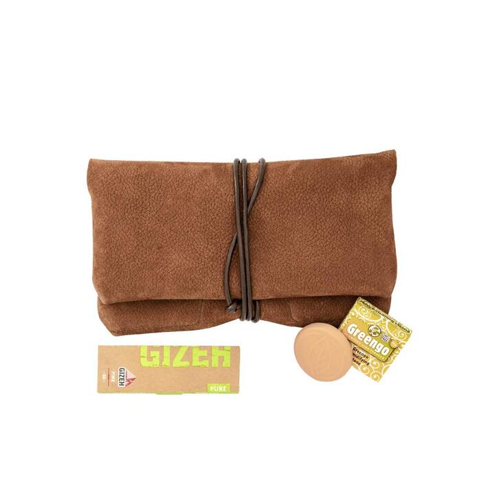 Premium Tobacco Pouch made of Wild Leather - Separate Paper & Filter Compartment - Handcrafted Tobacco Bag - High-Quality Rolling Pouch for Tobacco (Cognac Brown)