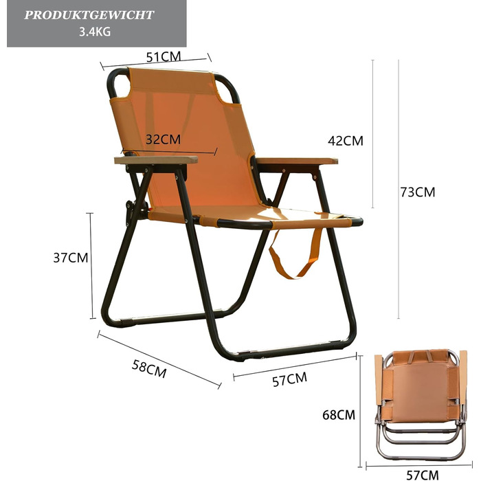 Кемпінговий стілець складний, камуфляжний, 225 кг, Oxford, для риболовлі, пікніка, подорожей - зелений/помаранчевий