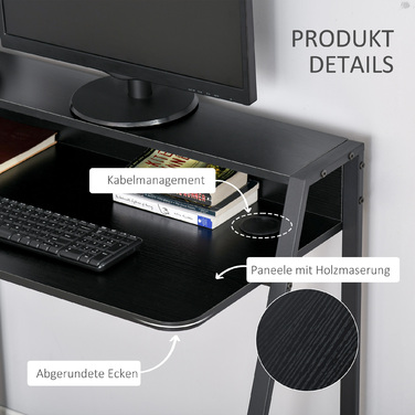 HOMCOM Computer Desk Stylish Writing Desk with Storage and Cable Management, Metal Black 84x45x85cm for Home Office and Study