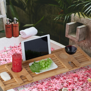 Relaxdays Bathtub Shelf Bamboo