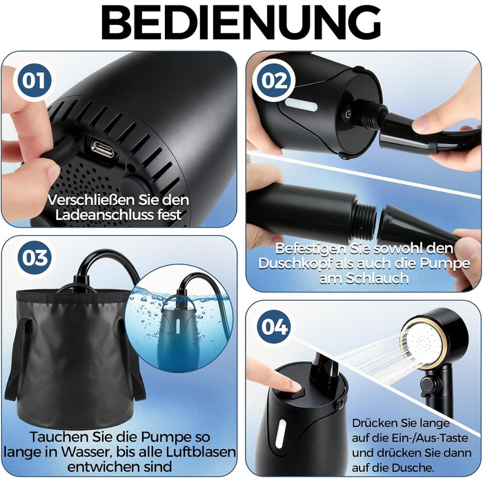 Портативний душ для кемпінгу Campingdusche 8000mAh з насосом та дисплеєм