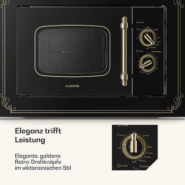 Мікрохвильова піч Klarstein Victoria 20 - вбудована, 20 л, 800 Вт, 1000 Вт гриль, 3 функції, нержавіюча сталь, з рамкою, чорна